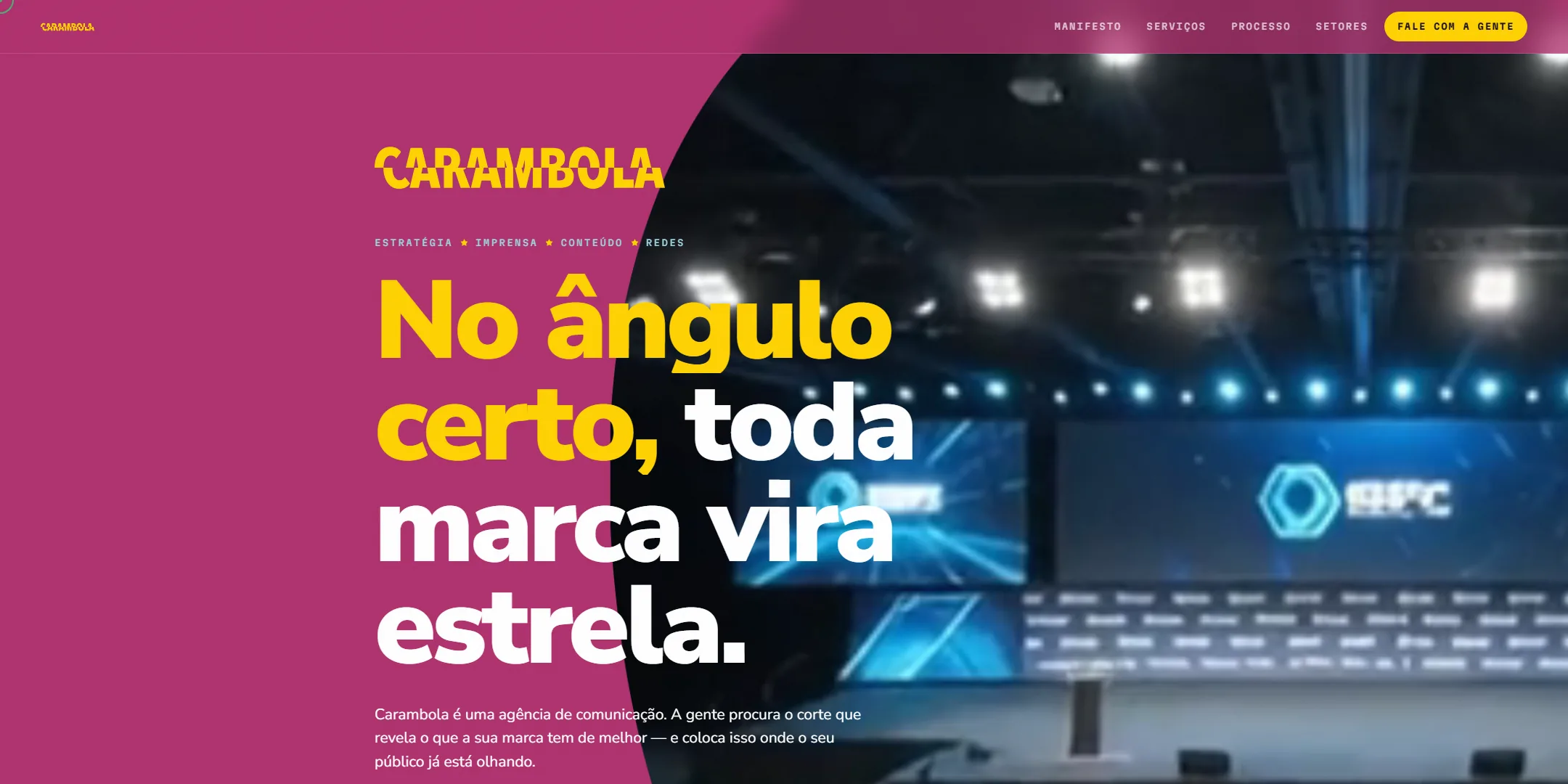 Home da landing page da agência de comunicação Carambola